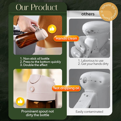 YARRAMATE 16oz/470ml Light Blocking Oil Sprayer for Cooking with Stickers, Food-Grade 2 in 1 Olive Oil Dispenser Bottle for Kitchen, Premium Dark Amber Glass Oil Bottle for Air Fryer, BBQ (Black)