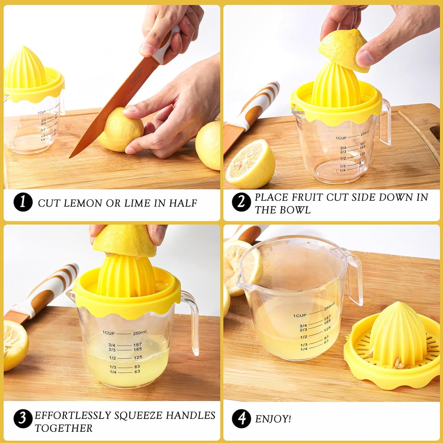 Lemon Squeezer,plastic Lemon Juicer,Detachable Separate,Manual Juicer with Measuring Cup,Juice Squeezer Handheld for Lemons (Yellow, Large)