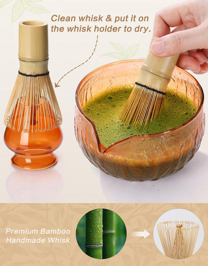 Matcha Whisk Set, 7 Pcs, Matcha Kit Includes Matcha Bowl, Matcha Whisk and Holder, Bamboo Scoop, Spoon, Sifter and Tea Towel, Matcha Set, Gift for Matcha Lovers & Beginners (Pink)