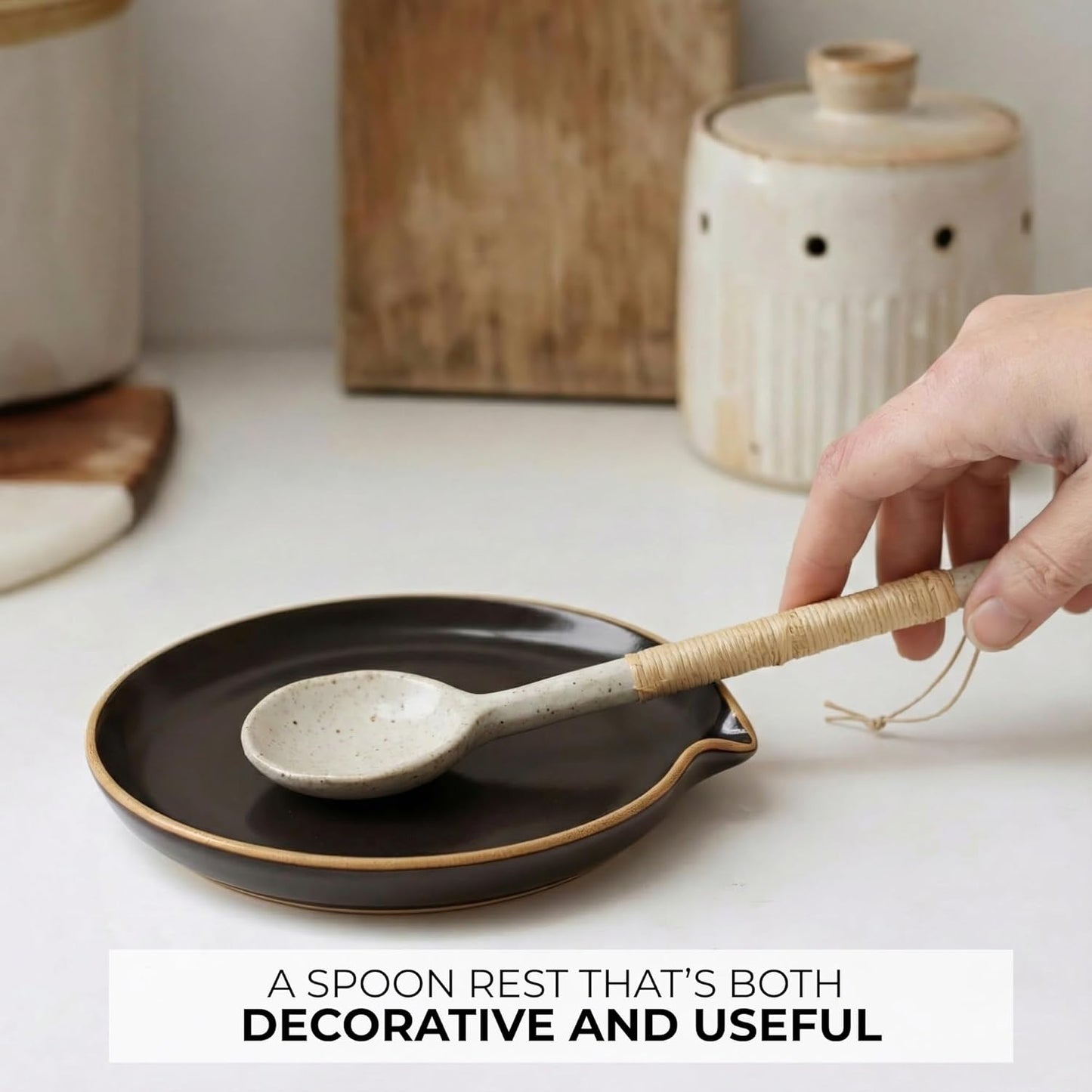 Beautiful Ceramic Spoon Rest for Stove Top - Perfectly Sized Spoon Holder for Your Kitchen Countertop - Easy to Clean and Dishwasher Safe, Perfect Addition to Any Kitchen Counter for Everyday Cooking