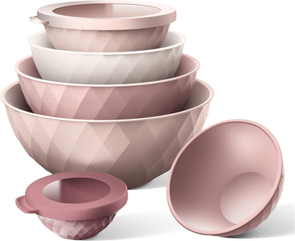 COOK WITH COLOR Mixing Bowls with Lids - 12 Piece Plastic Nesting Bowls Set includes 6 Prep Bowls and 6 Lids, Microwave Safe Mixing Bowl Set, Sage Embossed - Colors A