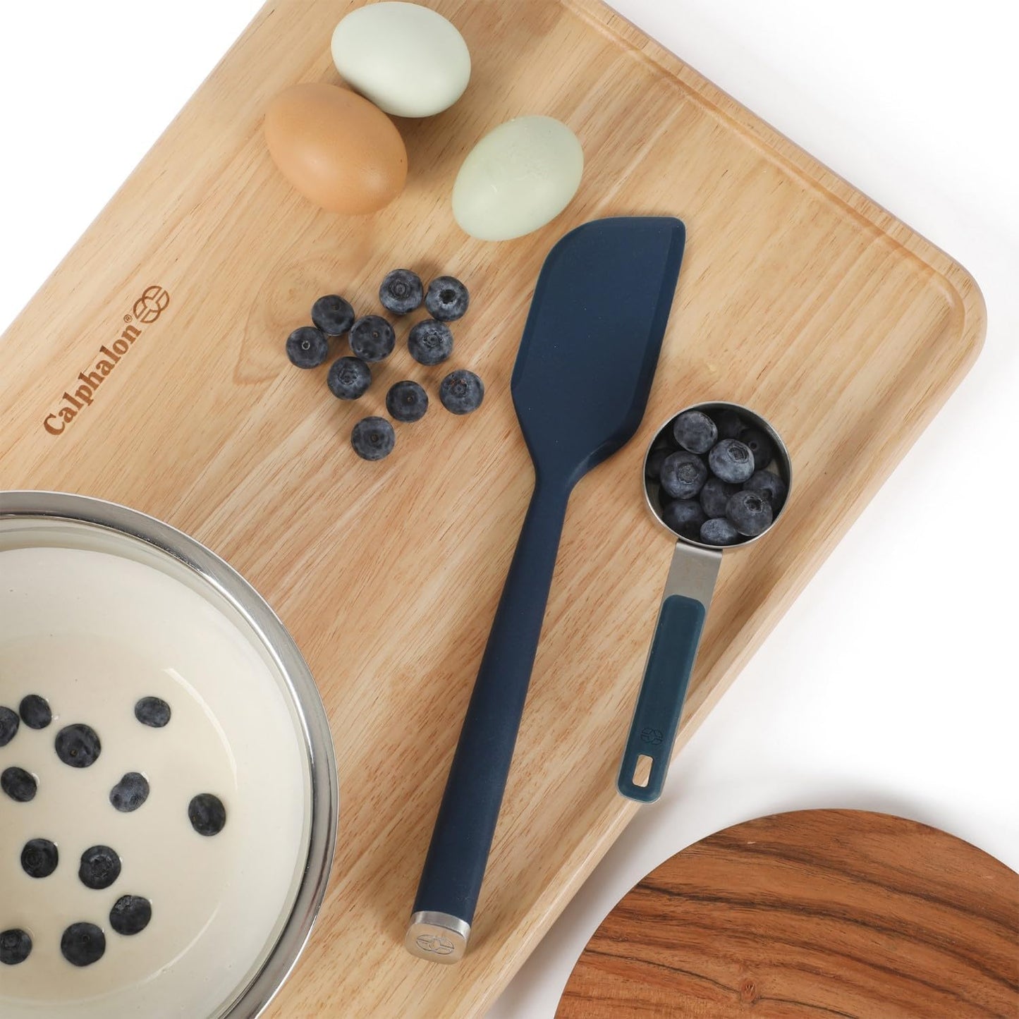 Calphalon Prime Scraper Set, 2-Piece Silicone Kitchen Scraper Set, Flexible Baking & Cooking Scrapers, Heat-Resistant Nonstick-Safe Tools with Ergonomic Handles, Navy