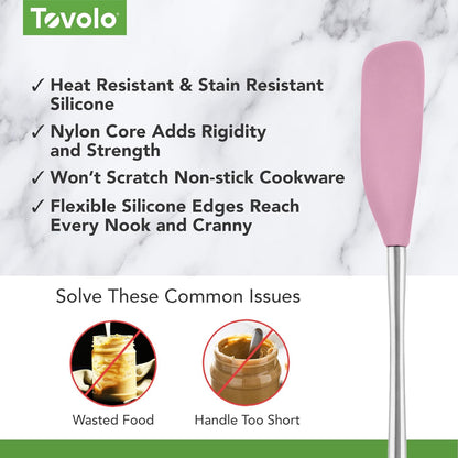 Tovolo Flex Core Silicone Spatula Spoonula Set of 2 for Non Stick Cast Iron Cooking & Baking, Dishwasher Safe Heat Resistant BPA Free Long Stainless Steel Handle Kitchen Utensil, Charcoal Gray