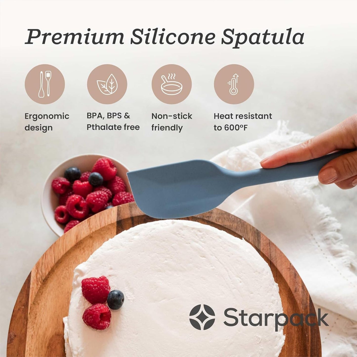 Starpack 'Scrape and Stir' Silicone Rubber Spatula Set (4-Piece) - LFGB Non Toxic, 600°F Heat Resistant, BPA-Free, One-Piece Kitchen Baking Spatulas - Dishwasher Safe for Nonstick Cookware Earthy Pink