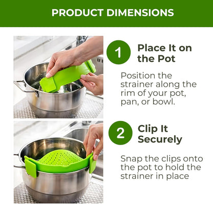 Performore Compact Universal Silicone Snap-On Pot Strainer | Heat-Resistant Clip-On Food Colander | BPA-Free Pasta, Vegetable & Soup Drainer | Dishwasher Safe Kitchen Tool