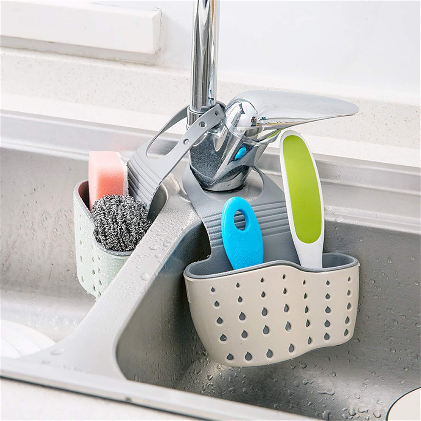 YYaaloa Sink Basket Sink Strainers Basket Kitchen Drain Shelf Sink Storage Holder (style 2- Pink)