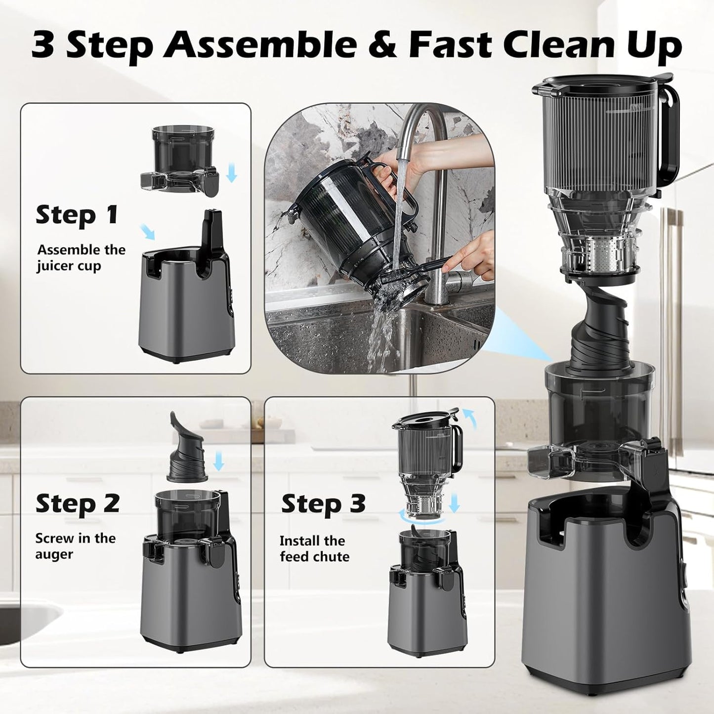 Juicer Machines with 5.8" Large Chute, 2-in-1 Cold Press Juicer for Whole Vegetables Fruits 400W, Masticating juicer Easy to Clean Juice Extractor Machine for Making Nut Mike, Juice, Premium Gray