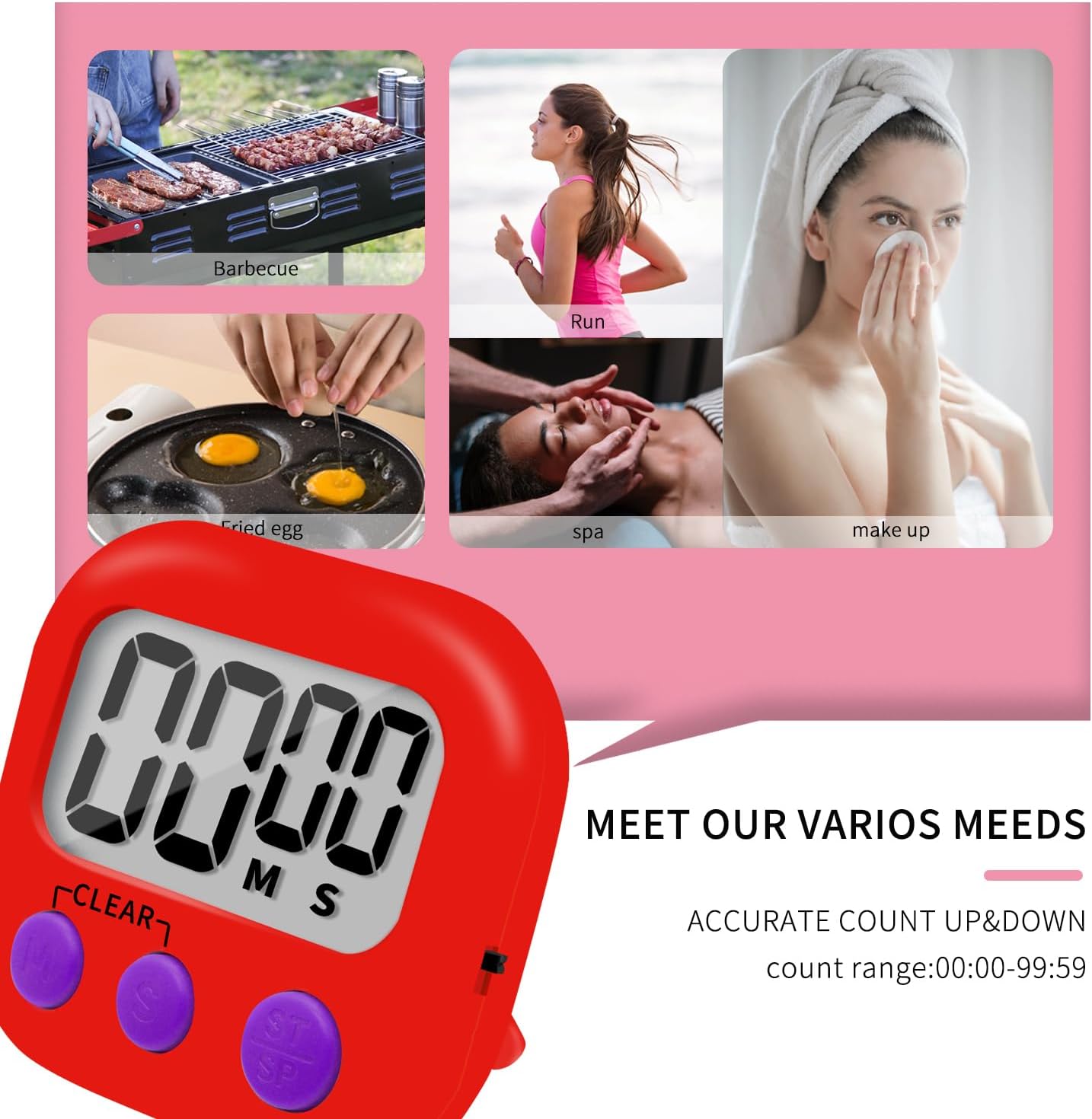 6 Pack Small Digital Kitchen Timer Magnetic Back and ON/Off Switch,Minute Second Count Up Countdown (Red)