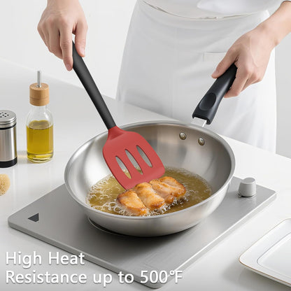 Coukre 3 Pack Silicone Spatula Set, High Heat Resistant, BPA-Free, Fish Spatula, Solid & Slotted Turner for Non-Stick Pans, Flipping Eggs, Pancakes, Fish, Burgers (3, PureBlack)