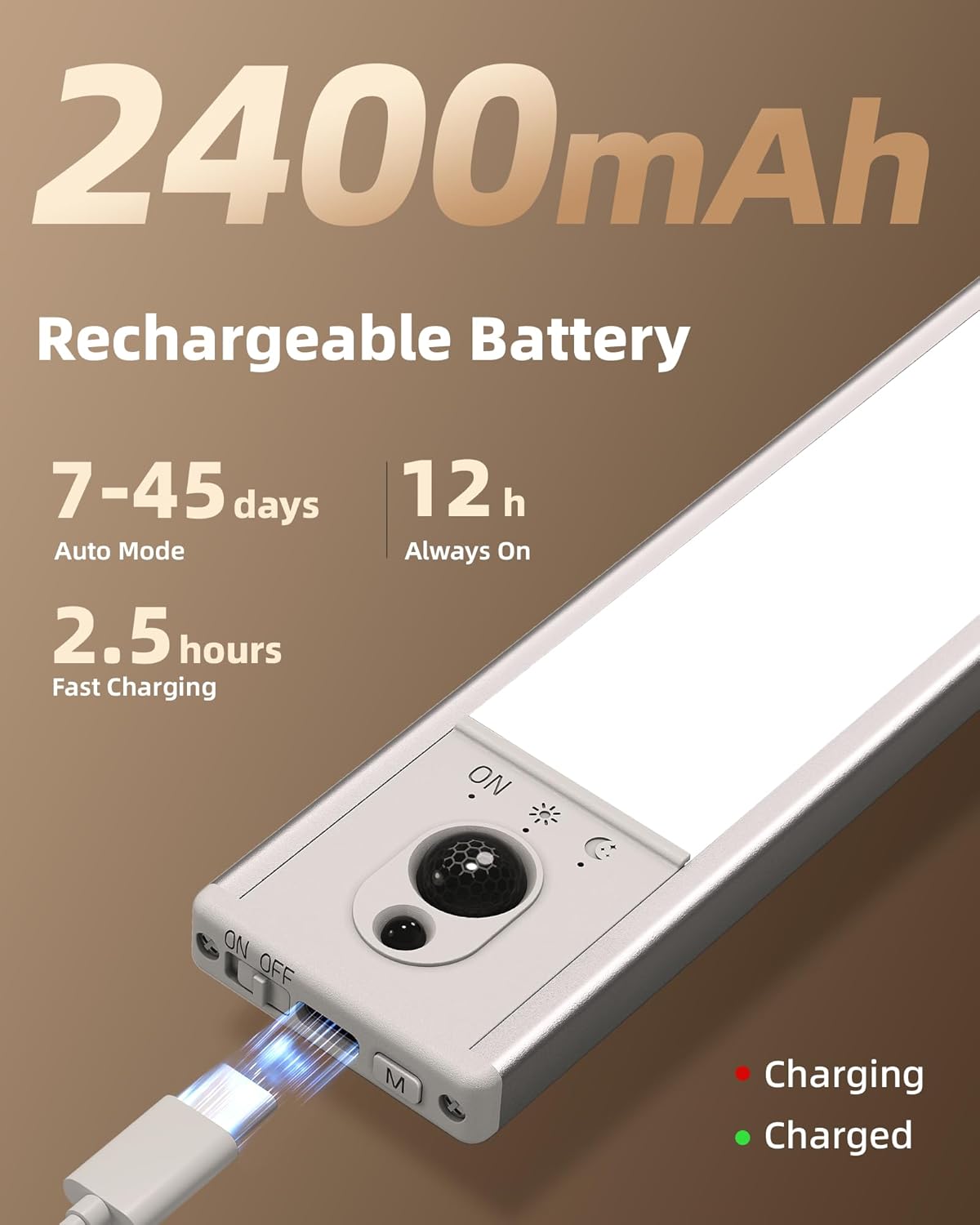 EZVALO 5-Pack Under Cabinet Lighting with Charging Station, 2400mAh Motion Sensor Light, LED Coutner Lights Wireless, 3000K Dimmable, Timer, Magnetic, with Remote Control for Kitchen, Closet, Stair