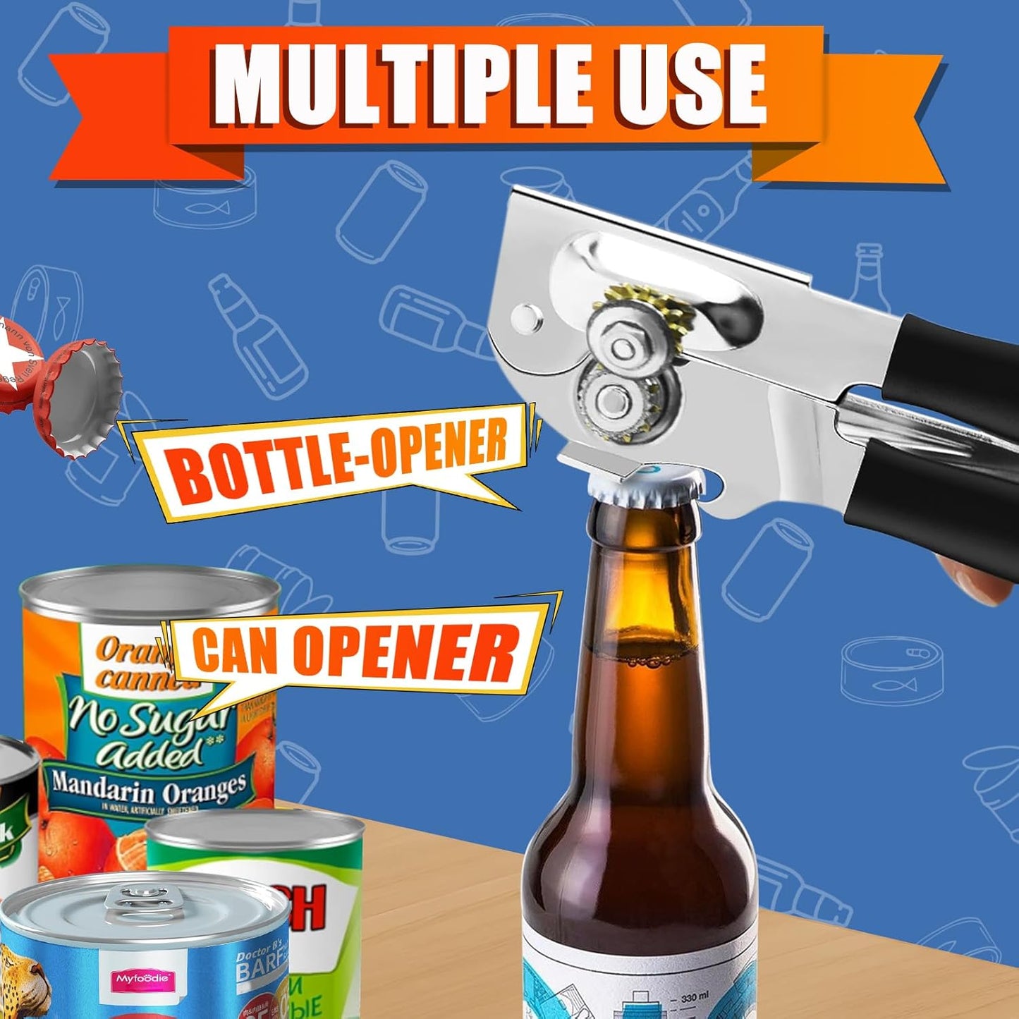 Commercial Can Opener, ICEKATl Can Opener Manual Heavy Duty Easy for Big Cans with Magnet, Folding Hand Crank With Comfortable Long Handles