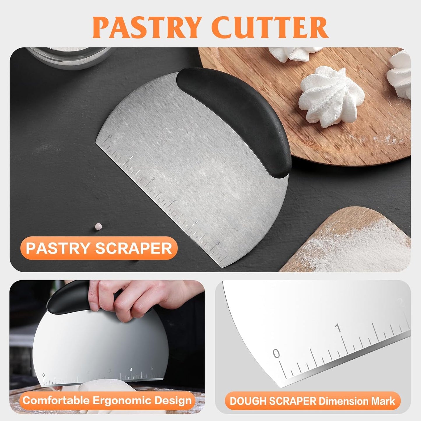 Pastry Cutter, Biscuit Cutter, Dough Scraper, Silicone Baking Mats, Stainless Steel Pastry Blender Set, Dough Cutter Biscuit Cutter Baking Pastry Mat Dough Blender Tools & Pastry Utensils (5 Pcs/Set)
