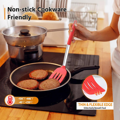 E-far Cooking Utensils Set of 4, Silicone Kitchen Utensils for Non-stick Cookware, Heat Resistant & Non-toxic Slotted Spatula Solid Spoon Turner for Flipping Mixing Serving Basting(Black)