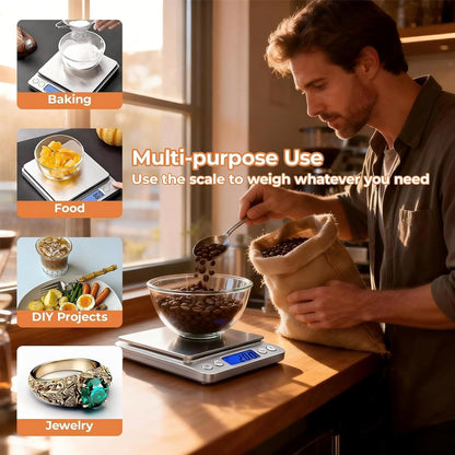 Digital Food Kitchen Scale, 105oz/0.01oz High Accuracy Mini Digital Scale for Cooking, Baking & Meal Prep, Measures in oz, Tare Function, 2 Trays, LCD Display