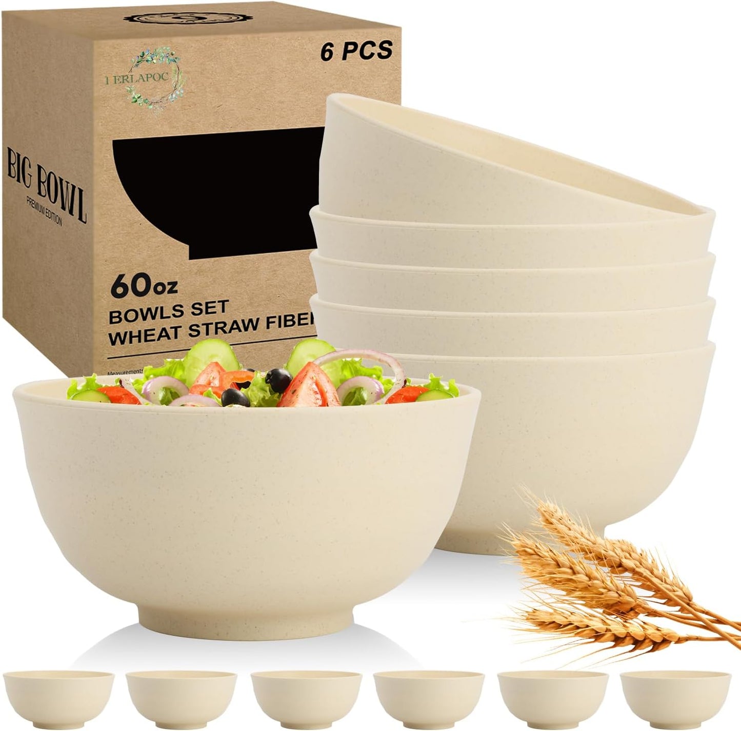 Wheat Straw Bowls Set with Lids, Unbreakable 40 OZ Cereal Bowls Set of 4, Salad Container for Lunch, Microwave & Dishwasher Safe Bowl Set for Kitchen, Picnic, RV, Camping, Multi