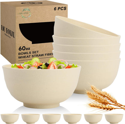 Wheat Straw Bowls Set with Lids, Unbreakable 40 OZ Cereal Bowls Set of 4, Salad Container for Lunch, Microwave & Dishwasher Safe Bowl Set for Kitchen, Picnic, RV, Camping, Multi