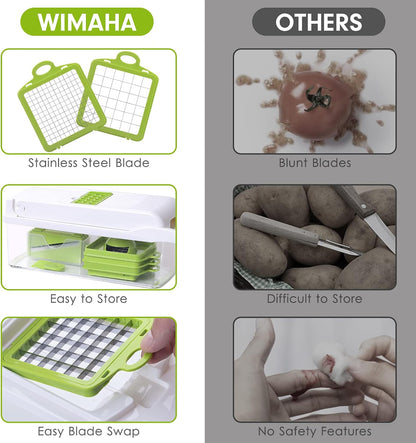 Wimaha Vegetable Chopper Dicer Onion Chopper, Pro Food Chopper Vegetable Cutter Veggie Chopper and Dicers, Vegetable Slicer and Chopper for Kitchen, Mandolin Garlic Chopper with Container