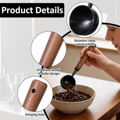 Coffee Measuring Spoon, 15ml Vintage Coffees Scoop with Walnut Handle, Retro Stainless Steel Kitchen Utensil for Scooping, Measuring & Serving for Coffees, Tea