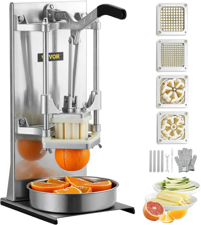 VEVOR French Fry Cutter, Ergonomic Potato Slicer with 3 Blades (1/2", 3/8", 1/4") & Juicer Plate, Easy-Replace Vegetable Chopper Dicer for Carrot, Onion, Lemon, Ideal for Home & Commercial Kitchens