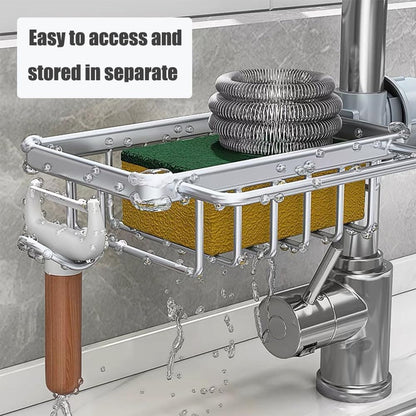 Clip-on Draining Basket, Adjustable Kitchen Drain Basket, Kitchen Basket for Storage rack, dishwashing sink, sink, draining basket, multi-functional rack (Silver)