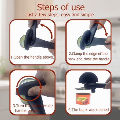 4-In-1 Multifunctional Can Opener Manual, Can Openers for Seniors with Magnetic Hooks, Can Opener Smooth Edge Suitable for Beer/Cans(Black)