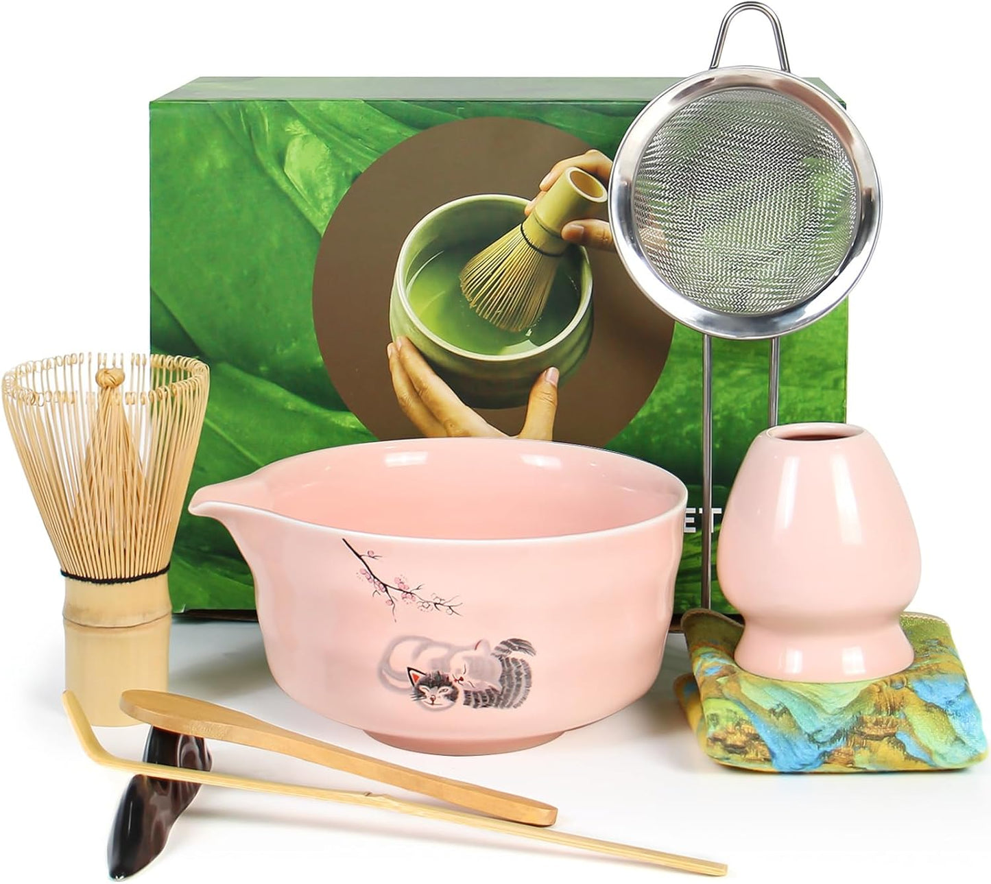 Matcha Whisk Set - Premium Complete Ceremonial Grade Matcha Set with Bamboo Whisk, Matcha Bowl with Spout, Scoop, Sifter & Holder - Authentic Japanese Tea Kit for Traditional Tea Preparation