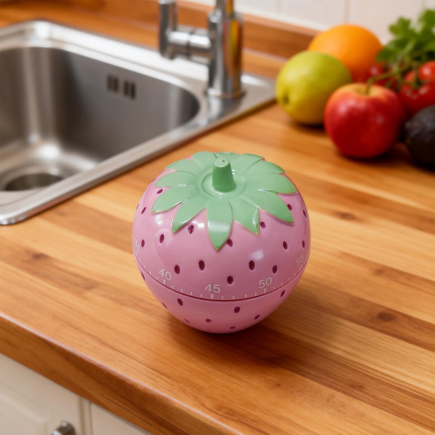 Cute Fruit Cookie Kitchen Timer | Novelty Manual Cooking Alarm | Fun Shaped Mechanical Strawberry Windup for Home Desktop Decor