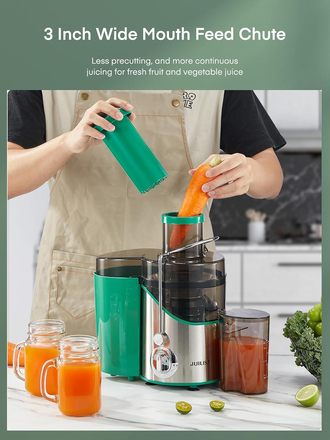 Juicer Machines, Juilist 3" Wide Mouth Juicer Extractor Max Power 800W, for Vegetable and Fruit with 3-Speed Setting, 400W Motor, Easy to Clean