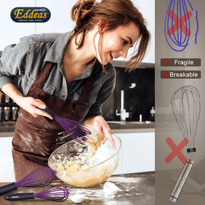 Whisks For Cooking - 500 °F Heat Resistant Silicone Whisk, Heavy Duty 7",9"&11inch Non-Scratch Balloon Kitchen Wisk tool Set, for cooking Wisking, Blending, Beating, Stirring, 3 Piece Black
