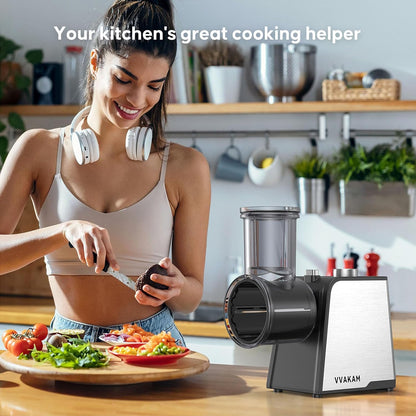 5-In-1 Electric Cheese Grater,300W Salad Maker,Electric Grater for Block Cheese,Kitchen Electric Food Slicer Shredder,Chopper for Vegetables Cucumber Carrots Cabbage Nuts(Black)