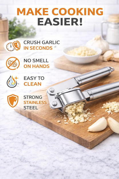 Stainless Steel Garlic Press, Heavy Duty Garlic Crusher Mincer, Easy Squeeze Ergonomic Handle, Kitchen Tool for Garlic Ginger