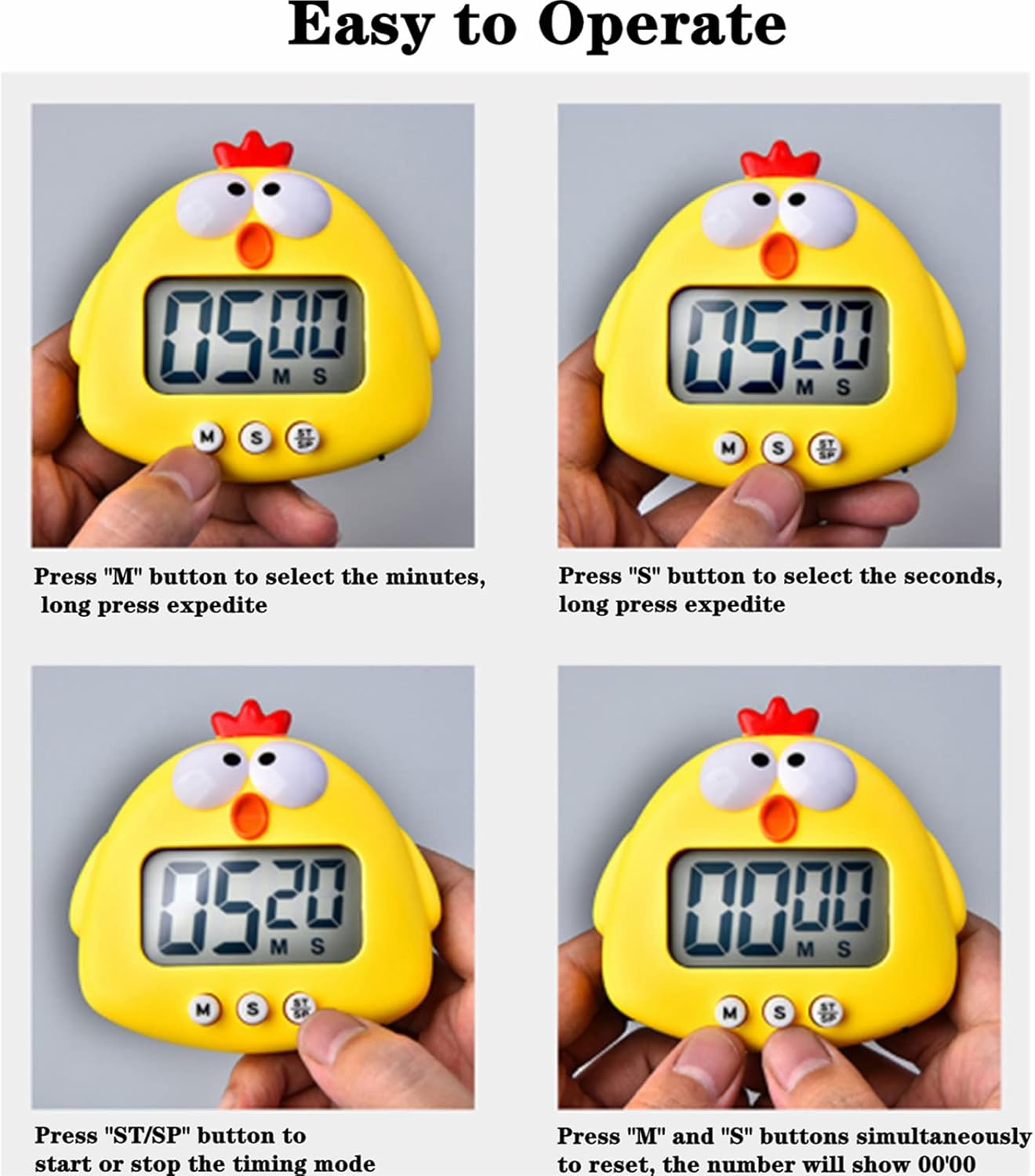 DEAYOU 3-Pack Digital Kitchen Timer, Small Electronic Timers for Cooking, Magnetic Cute Timer Clock with Stand for Kid, Teacher, Senior, Exercise, Study, Baking, Big Digits, Loud Alarm, Count Up Down