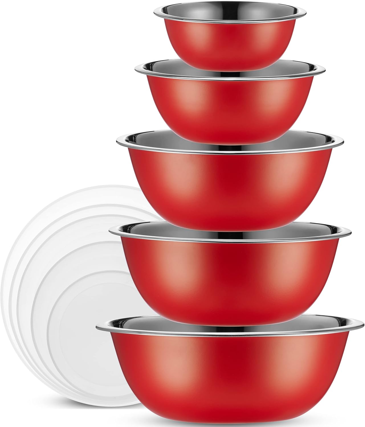 WHYSKO Stainless Steel Mixing Bowl Set, 10 Piece Stainless Steel Mixing Bowls with Lids Set for Food Prep Storage and Serving, Dishwasher Safe for Kitchen Baking Cooking, Silver