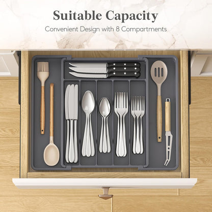 Lifewit Silverware Drawer Organizer, Expandable Utensil Tray for Kitchen, BPA Free Flatware and Cutlery Holder, Adjustable Plastic Storage for Spoons Forks Knives, 11-18 x 14", Black