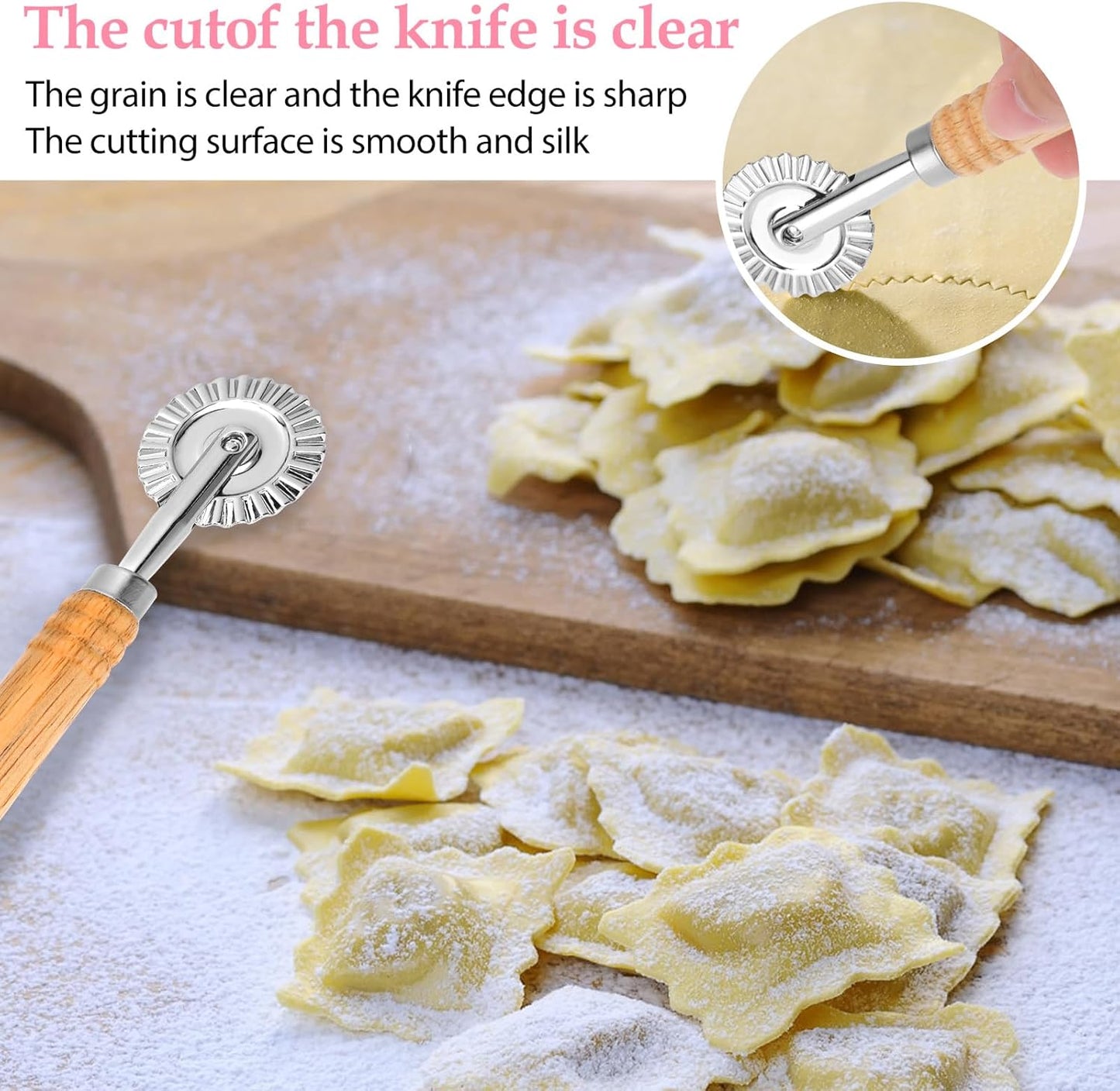 Pastry Cutter, Dough Stamp Cutter/Crimper, Pastry Wheel Cutter Tool, Stainless Steel Pasta Cutters Wheel with Wooden Handle for Home and Kitchen Use, 1.54inch