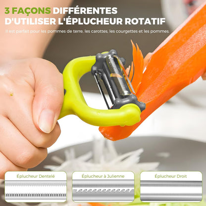 3 in 1 Julienne Peeler Fruit and Vegetable Peeler with Non-Slip Handle Ideal for Peeling Potatoes, Carrots and Various Fruits and Vegetables