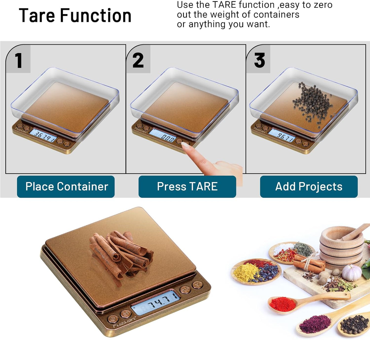 Fuzion Digital Gram Scale .01 Gram Accuracy, 500g Small Jewelry Scale, Mini Kitchen Food Scale for Herb, Powder, Gold, Coin - Weight Gram and Oz