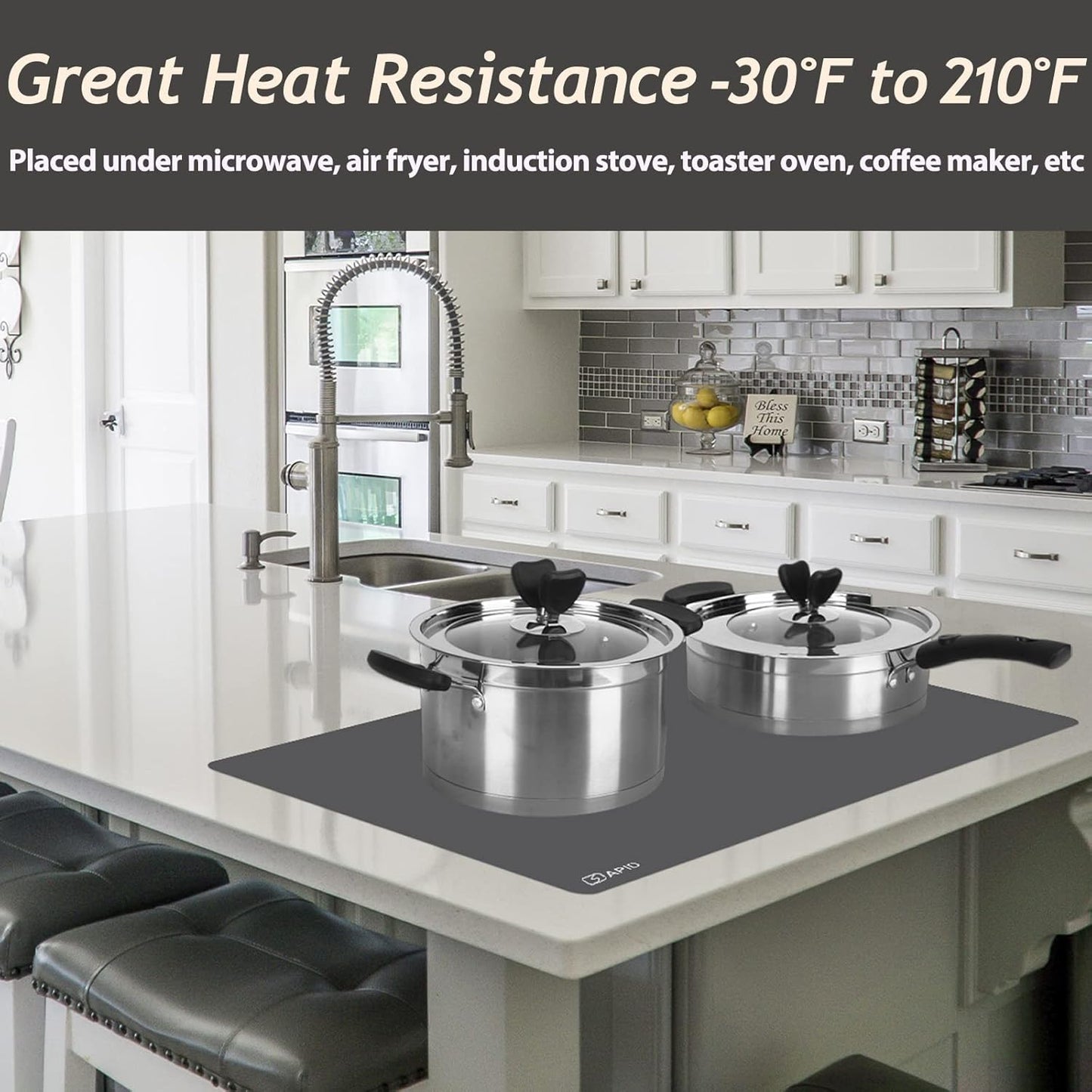 Extra Large Silicone Mat 36" x 24" Place Mats, Heat Resistant Mat for Kitchen Countertop Protector, Thick Placemats Washable Silicone Mats for Kitchen Counter Mat Dining Table Mat, Grey, Sapid