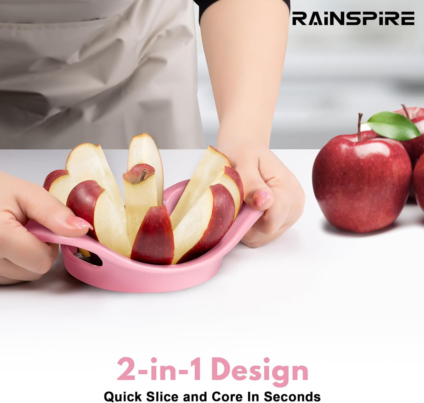 Rainspire Apple Cutter 8 Slices, 8 Blade Apple Slicer and Corer, Apple Corer Tool with Stainless Steel Blades, Super Sharp Fruit Cutter Fruit Slicer (Red)