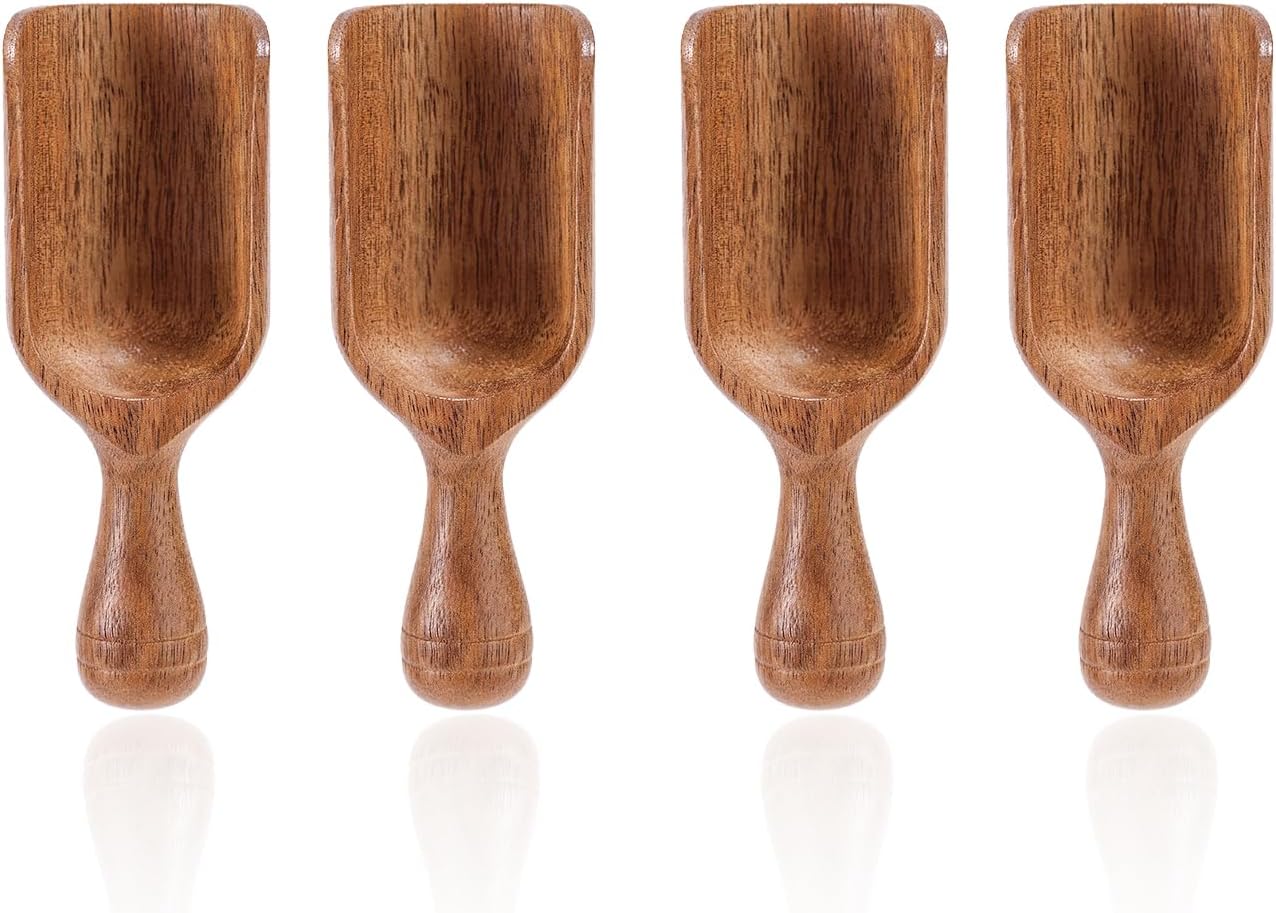 2pcs Mini Acacia Wood Coffee Spoons, Multipurpose Tablespoon Scoops Small Wooden Measuring Spoons Kitchen Tool for Jars Canisters Containers Ground Coffee Bean Sugar Spices
