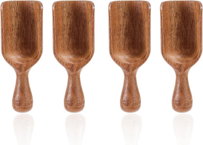 2pcs Mini Acacia Wood Coffee Spoons, Multipurpose Tablespoon Scoops Small Wooden Measuring Spoons Kitchen Tool for Jars Canisters Containers Ground Coffee Bean Sugar Spices