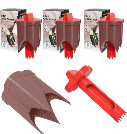 Pepper Corer, 2 in 1 Red Bell Pepper Seed Corer Remover Tool, Fruit & Vegetable Corers Quick Cave Tools for Jalapeno Cutter Deseeder, Green