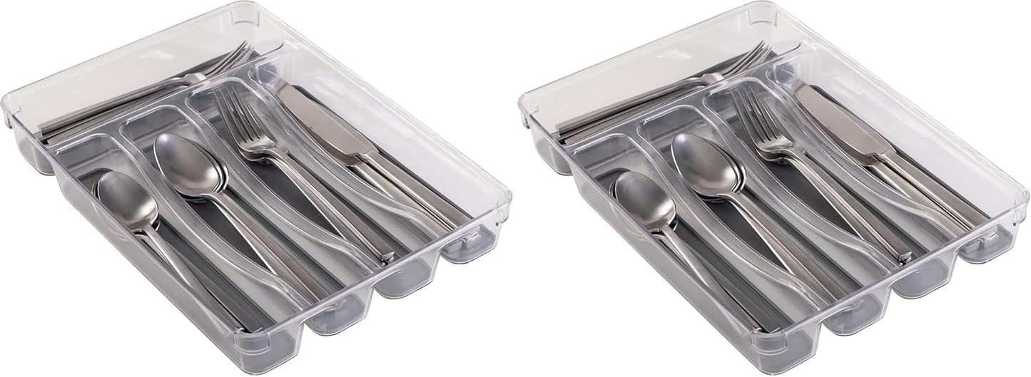 Kitchen Details 23195 Utensil and Cutlery Drawer Organizer, Divider, Tray, Storage, 5 Compartment, Clear