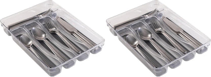 Kitchen Details 23195 Utensil and Cutlery Drawer Organizer, Divider, Tray, Storage, 5 Compartment, Clear