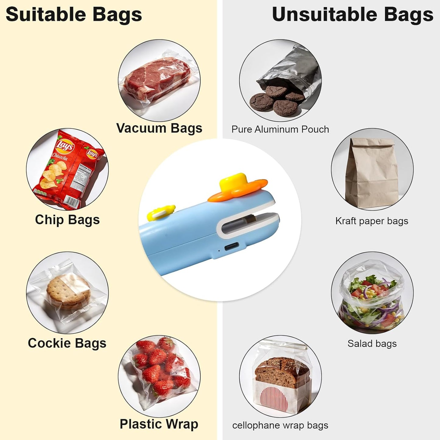 Mini Thermal Sealer with Built-in Cutter & Fridge Magnet, USB Rechargeable - Portable Food Bag Sealer for Snacks, Chips, Cereals | Keep Food Fresh Longer | Compact Kitchen Gadget for Home, Camping