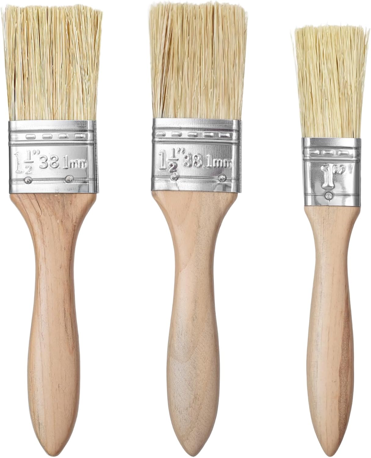 3 Pcs Pastry Brush Basting Brush BBQ Brushes Boar Bristles Wooden Handle Brushes for Applying Marinades, Sauces, Oils, Egg and Baking (1 Inch, 1 1/2 Inch)