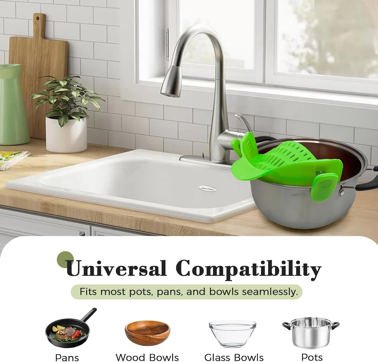 Clip-On Silicone Strainer for Pots, Heat-Resistant Handsfree Pasta & Vegetable Colander, Space-Saving Kitchen Gadget for Noodles, Veggies & Berries (Grey)
