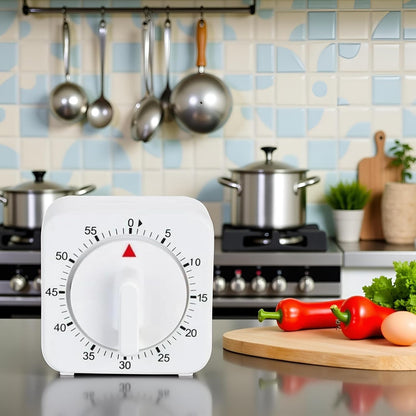 White Timer Clock Square 60-Minute Mechanical Kitchen Timer Wind up Visual Cooking Clock with Loud Alarm No Batteries Required Ideal for Kitchen Cooking Baking Timers