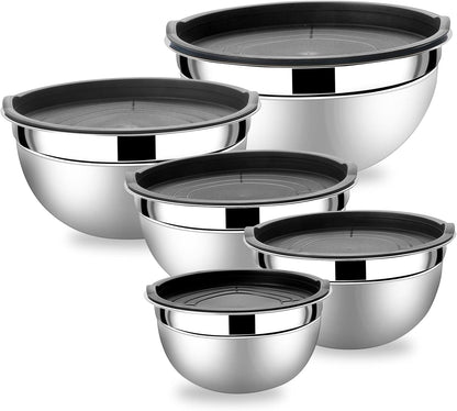 Lazycorner Stainless Steel Mixing Bowls with Airtight Lids Set of 7 Stainless Steel Bowls Set with 3 Grater Attachments Great for Serving & Baking