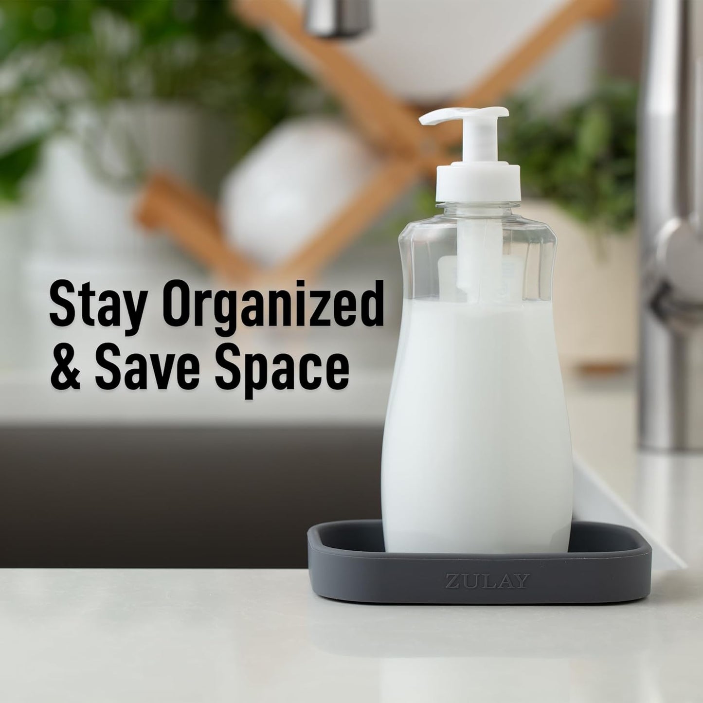 Zulay Kitchen (9x3.5in Sponge Holder for Kitchen Sink - Flexible Heavy-duty Multipurpose Sink Caddy - Counter Organizer for Kitchen, Bathroom, Makeup, Trinkets & More! (Grey)